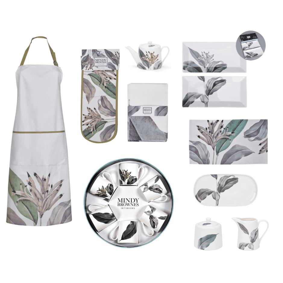 Mindy Brownes Interiors- Ceramic tabletop and kitchen textiles - Birds of Paradise Collection